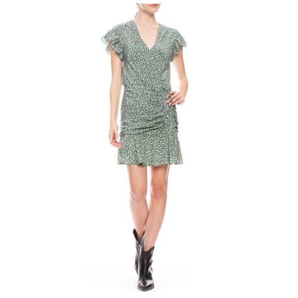 VERONICA BEARD Marla Forest Green Ruched Silk Dress - Picture 2 of 11